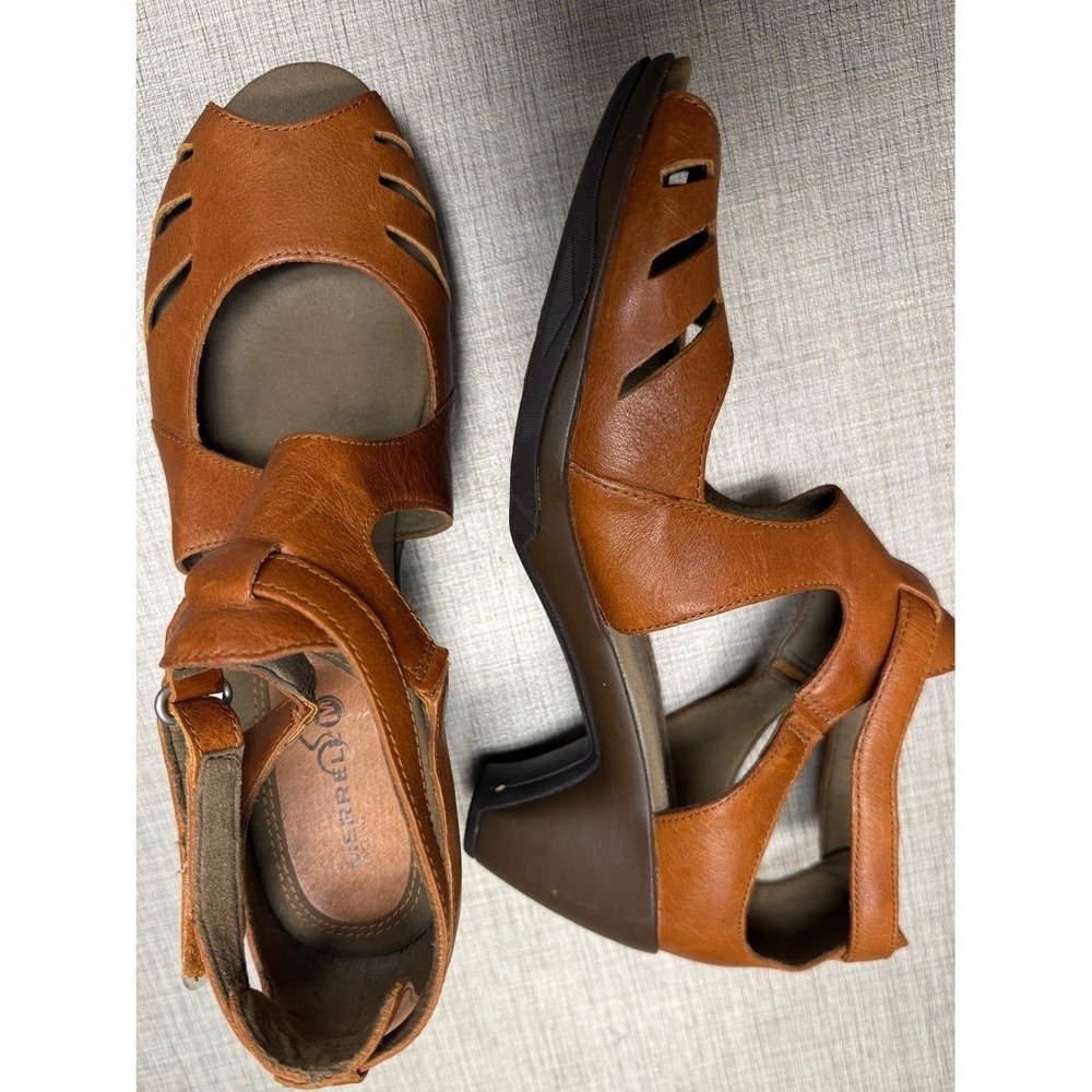 Merrell Evera Chase Tan Leather 3''‎ Heel Slingback Cycling Sandal J58052 Sz 10